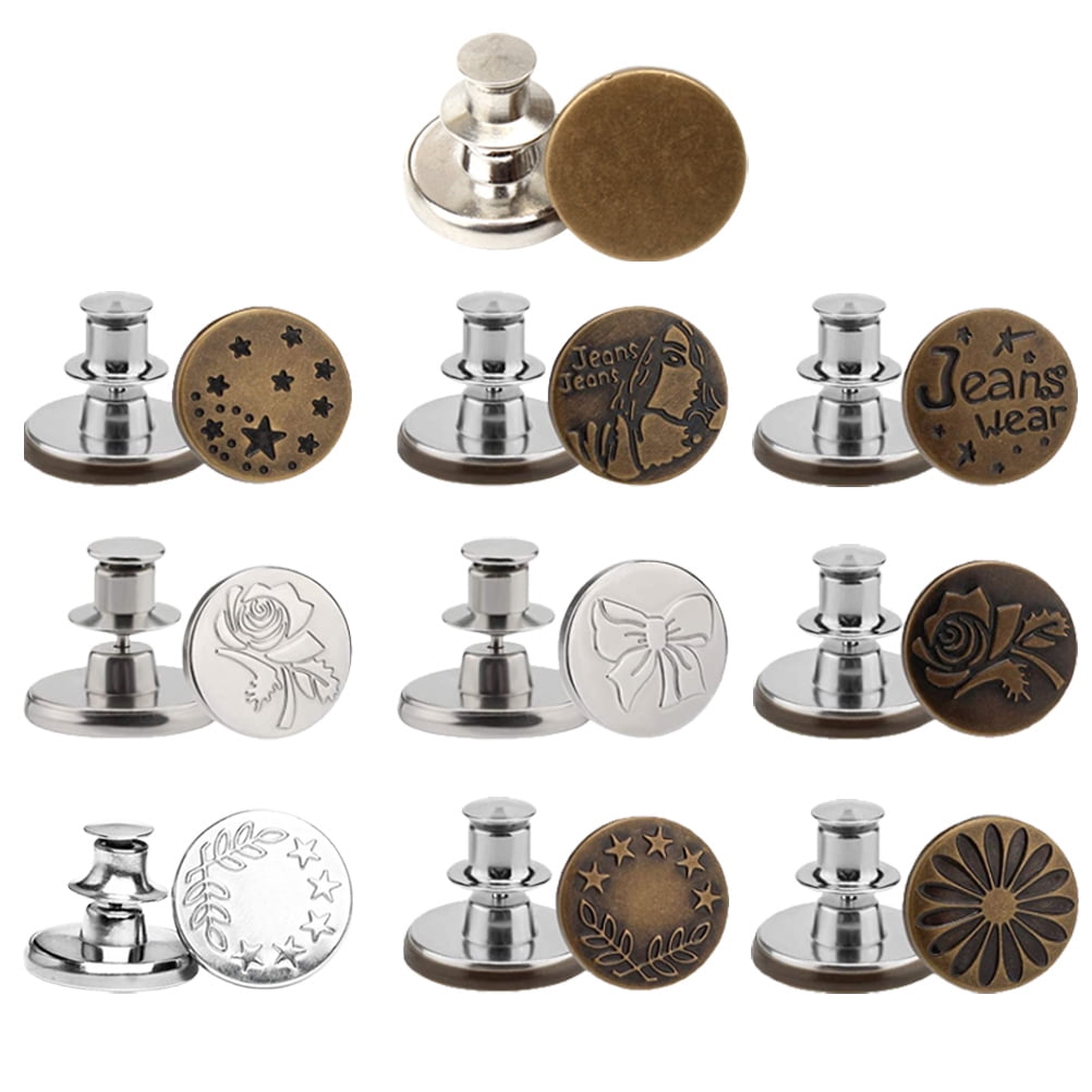 1 Set 20 Pcs Instant Buttons Adjustable Jean Buckles Detachable No Sew
