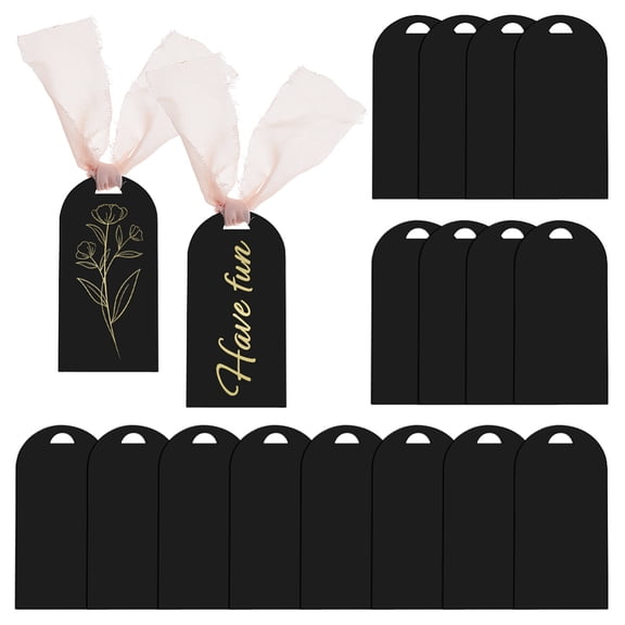 1 Set 20 Sets Arch Blank Acrylic Seat Signs with Polyester Ribbon for Wedding Black 90x45x2mm
