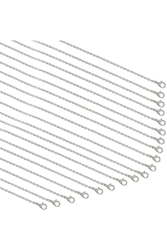 1 Set 20 Strands Necklace Chain Silver Plated Necklace Chains Bulk Cable Chain Charms for Pendant Necklace Jewelry Making 23.6"