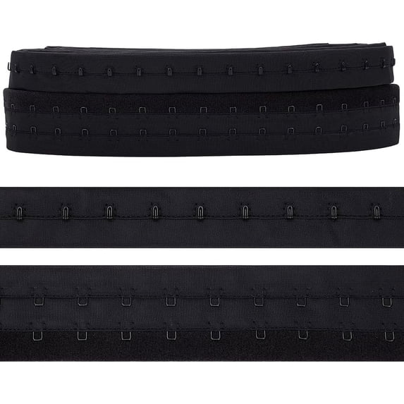 1 Set 20 Yards 2 Styles Polyester Hook and Iron Eye Tape for Bra Corset Sewing Making Undergarment Sewing Fasteners Black 26.5~42x2.5~4mm 10 yards/style