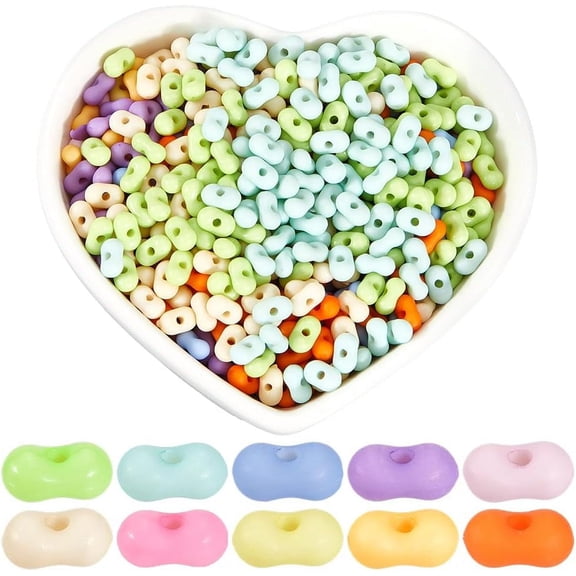 1 Set 2000Pcs 10 Colors Opaque Acrylic Beads Peanut Mixed Color 6.5x4x3mm Hole: 1.4mm 200pcs/color