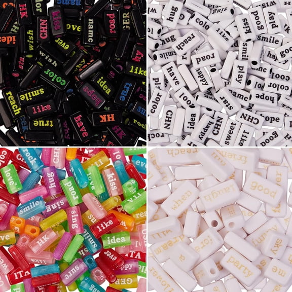 1 Set 200G 4 Style Transparent Acrylic Beads Spray Painted Rectangle with Word Mixed Color 50g/style