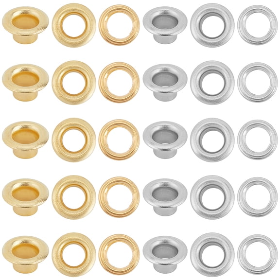 1 Set 200Pcs 2 Colors Iron Grommet Eyelet Findings with Spacer Flat Round Platinum & Golden 10x5mm Hole: 5mm 100pcs/color