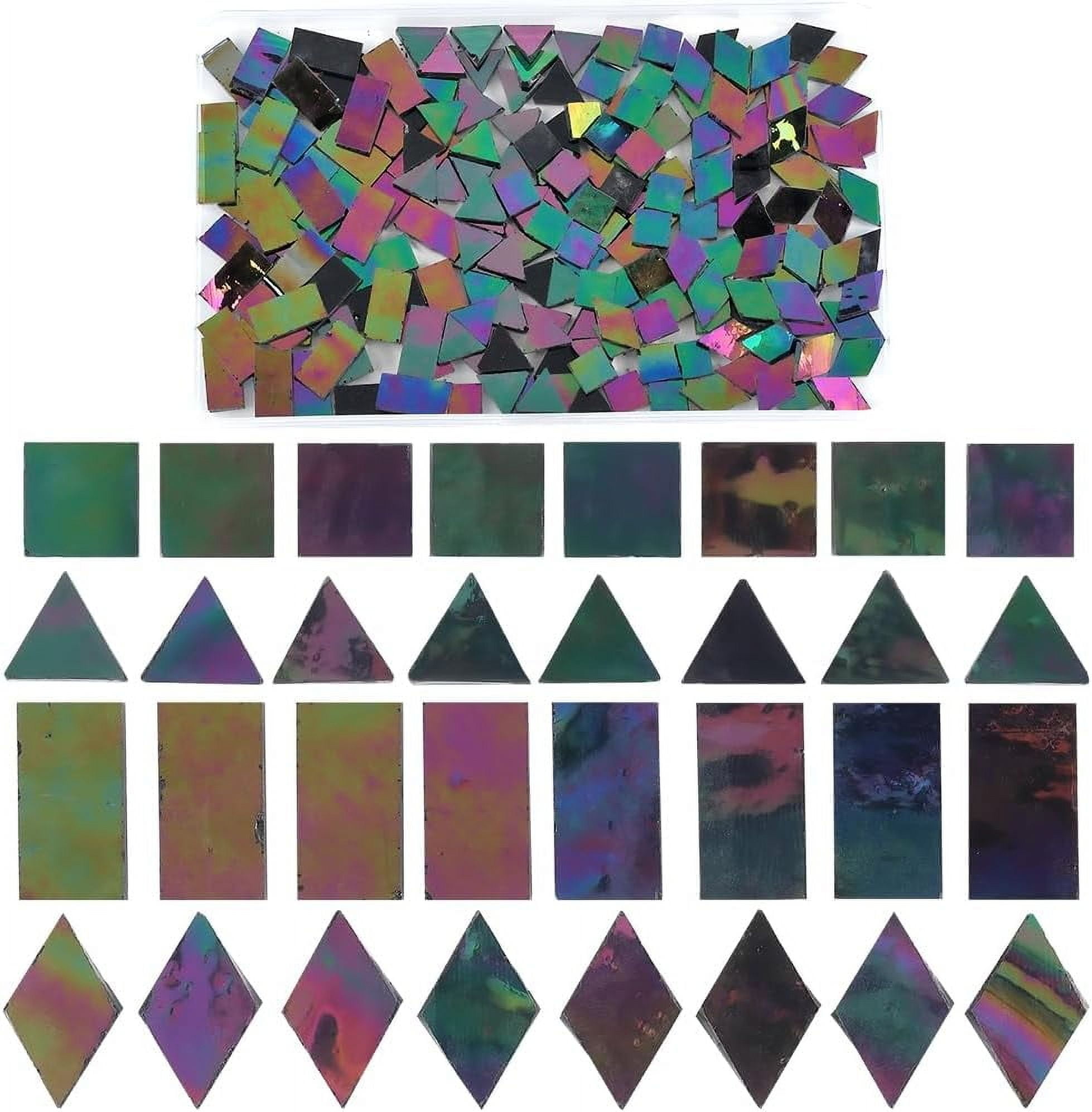1 Set 200Pcs 4 Styles Rainbow Iridescent Glass Cabochons Mosaic Tiles for DIY Mosaic Art Crafts Picture Frames Mixed Shapes 10~19x10~13.5x2.5~3mm 50pcs/style