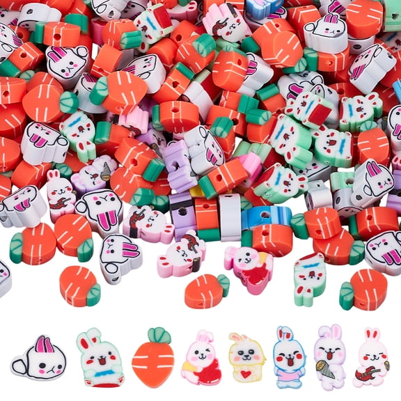 1 Set 200Pcs Cartoon Handmade Polymer Clay Beads Easter Themes Mixed Color 9~12x5~9.5x4~5mm Hole: 1.6~1.8mmDIY