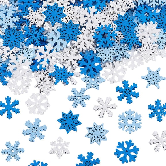 1 Set 200Pcs Christmas Theme Wood Party Decoration Snowflake Mixed Color 23~25x20.5~22.5x2.5~2.8mm
