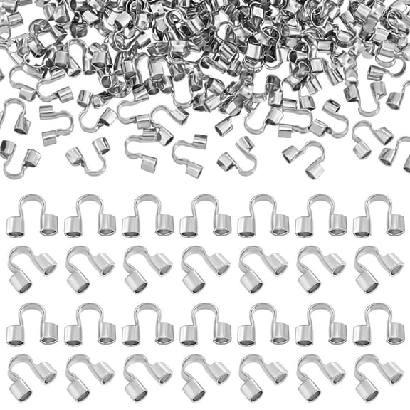 1 Set 200pcs 304 Stainless Steel Wire Guardian 5x7x2mm U-Shape Cable Protector Wire Guard Loops Thread Protector for Earring Bracelet Necklace Pendants Jewelry DIY Crafts Making Hole 1.6mm