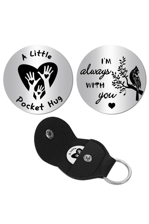 1 Set 201 Stainless Steel Commemorative Coins Pocket Hug Coin Flat Round Stainless Steel Color with PU Leather Guitar Clip Branch 30x2mm
