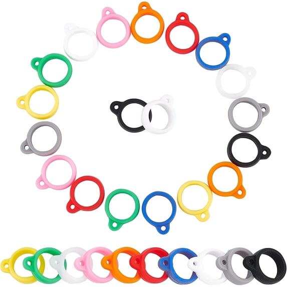 1 Set 20PCS 10 Colors Anti-Lost Silicone Rubber Rings Holder Multipurpose Adjustable Cases Necklace Lanyard Replacement Pendant Carrying Kit for Pens Diameter 13mm/0.5inch