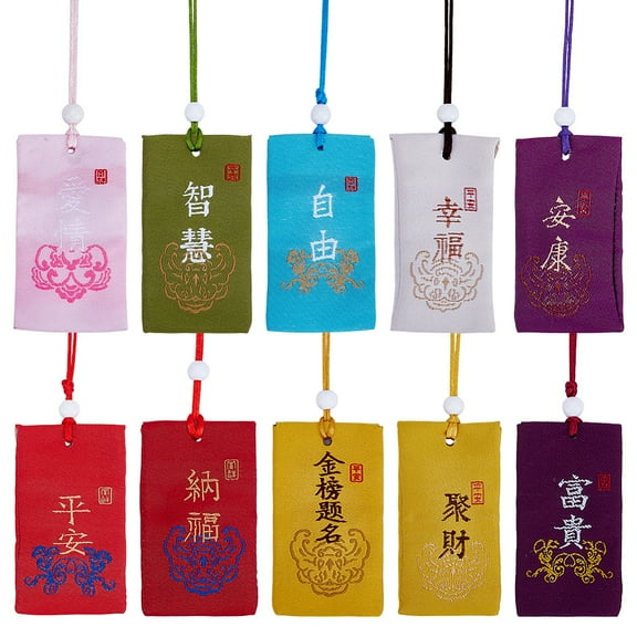 1 Set 20Pcs 10 Colors Cloth Chinese Omamori Amulet Brocade Bag Hanging Sachet for Blessing Mixed Color 425mm 2pcs/color