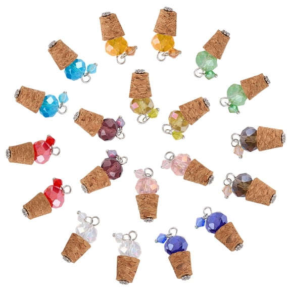 1 Set 20Pcs 10 Colors Cork Bottle Stoppers Bottle Tampions with Glass Mixed Color 29mm