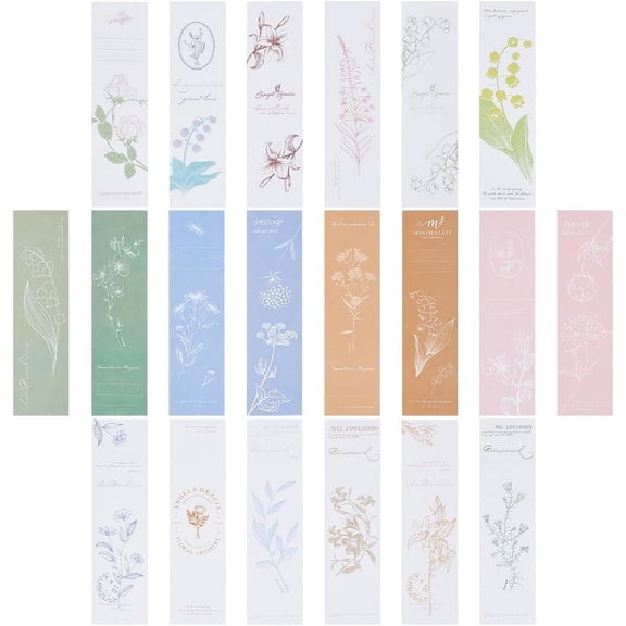1 Set 20Pcs 20 Style Paper Bookmarks Rectangle with Flower Pattern Mixed Color 150x40x0.3mm 1pc/style