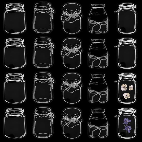1 Set 20Pcs 5 Styles Transparent Dried Flower Bookmarks Large Size Glass Bottle Shape Flownwing Dried Flower Bookmark DIY Dried Flower Bookmark Kit Clear Jars Stickers World in A Bottle Stickers