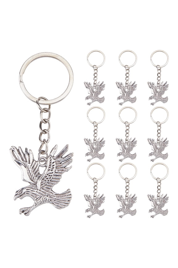 1 Set 20Pcs Alloy Eagle Keychains with Iron Rings Silver & Platinum 85mm