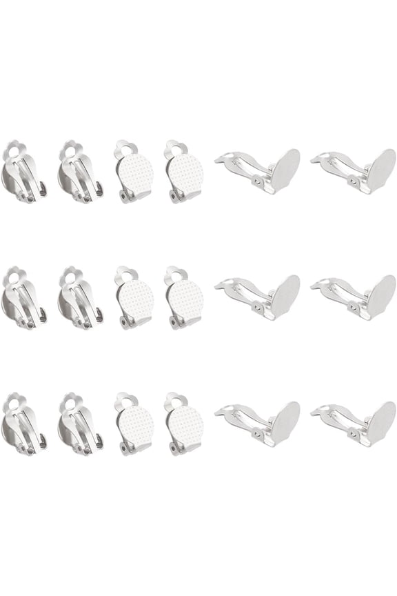 1 Set 20Pcs Clip on Earrings Findings Flat Round Earring Blank Tray Earrings Stainless Steel Earring Converters Non-Piercing Earrings Metal Clip for Women Earring Making DIY Crafts