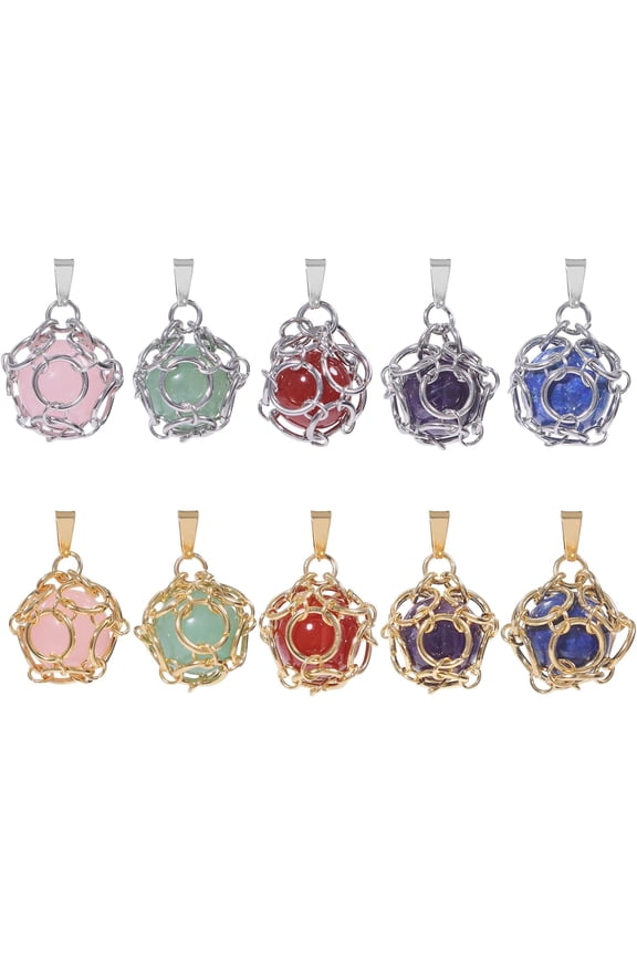 1 Set 20Pcs Crystal Necklace Wire Wrapped 10 Styles Stainless Steel Wire Natural Raw Gemstone Crystal Pendant Natural Gemstone Quartz Jewelry for Necklace Making DIY Craft