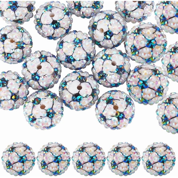 1 Set 20Pcs Resin Rhinestone Beads Football White 20mm Hole: 3mm
