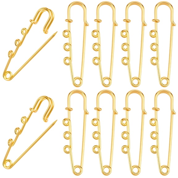 1 Set 20Pcs Steel Heavy Duty Safety Pin Brooch Pins Golden 50x15x7mm Hole: 1.8mm 3 Loops