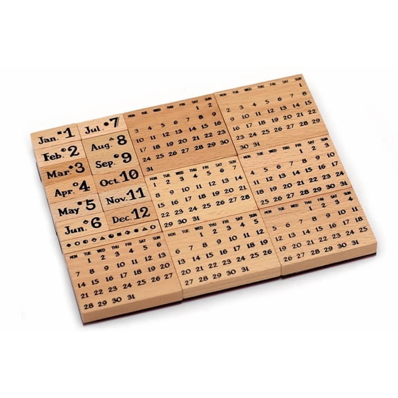 1 Set 20Pcs Wooden Calendar Rubber Stamp Set, Square Planner Date Stamps with Beech Wood Handles, Journal Calendar Maker Tools for Back to School Planning, Crafts & Cards Gift