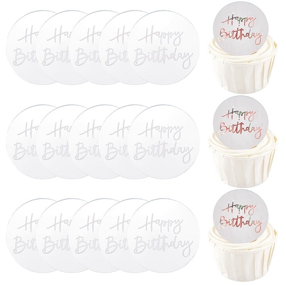 1 Set 21Pcs Mirror Effect Acrylic Birthday Cupcake Insert Card Decoration Flat Round Cake Toppers Sky Blue 50x1.5mm
