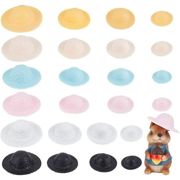 1 Set 24 Style Mini Hats 6 Color Tiny Formal Hats Miniature Round Cap Mini Plastic Hats for Hat Making Supplies DIY Crafts Party Figurine Bottle Topper Table Small Pets Christmas Decor