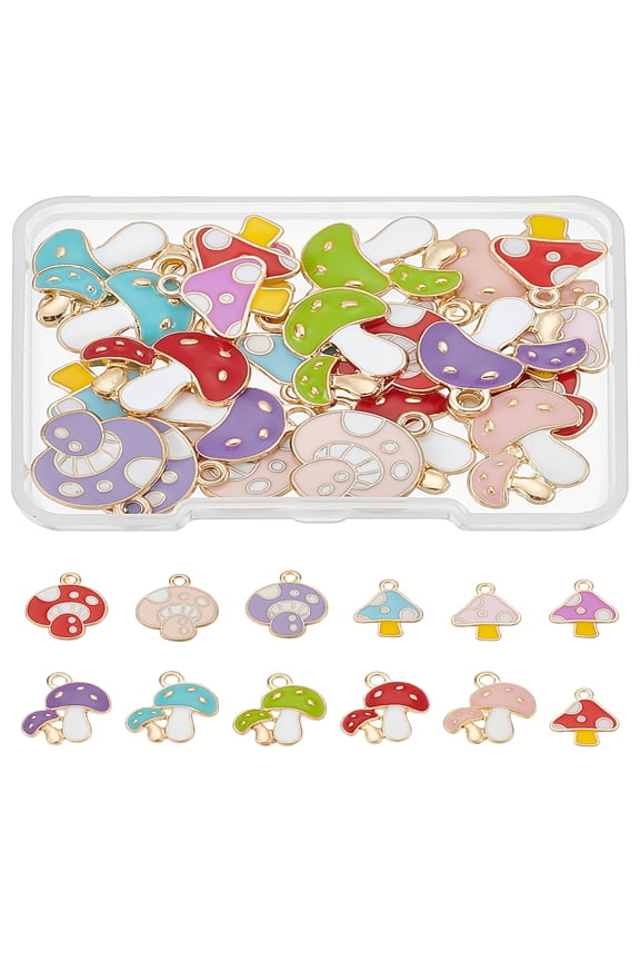 1 Set 24Pcs 12 Styles Autumn Theme Alloy Enamel Pendants Mushroom Mixed Color 15~19.5x13~18x1.5~2.5mm Hole: 1.5~2.5mm 2pcs/style