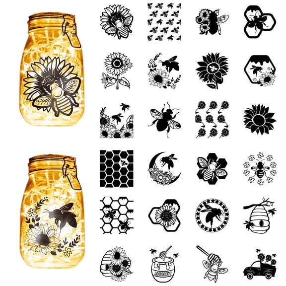 1 Set 24Pcs 24 Styles PVC Self Adhesive Stickers Waterproof Embossed Decals for DIY Scrapbooking Card Making Bees 100x90mm 1pc/style