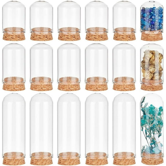 1 Set 24Pcs 3 Styles Glass Dome Cloche Cover Bell Jar with Cork Base For House Container Dried Flower Display Decoration Clear 30x48~88mm 8pcs/style