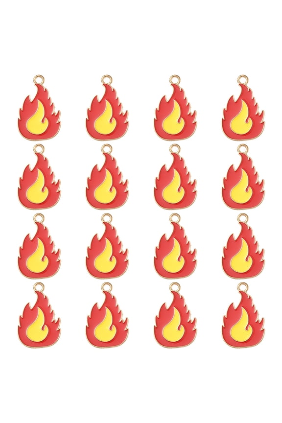 1 Set 24Pcs Firefighting Theme Alloy Enamel Pendants Flame Charm Light Gold Red 24.5x16.5x1.5mm Hole: 2mm