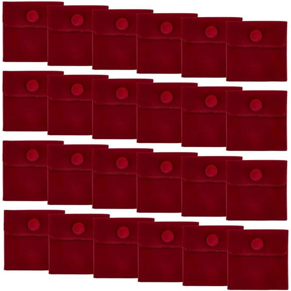 1 Set 24Pcs Square Velvet Jewelry Bags with Snap Fastener Dark Red 6.7~7.3x6.7~7.3x0.95cm