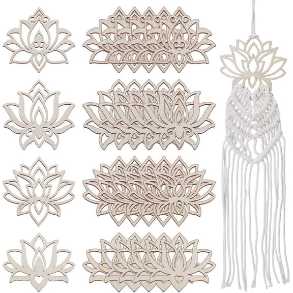 1 Set 24pcs 4 Styles Lotus Dream Catcher Wooden Rings Wood Lotus Dream Catcher Hoops Lotus Macrame Ring Wooden Hoop Craft Rings for DIY Craft Dream Catcher Making Wall Hanging Decor