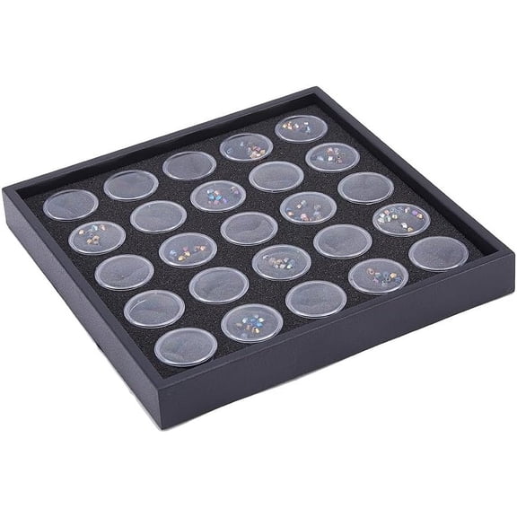 1 Set 25 Grids Black Diamond Display Case Acrylic Gemstone Box with Sponge Foam Gem Jars Round Empty Jewelry Container for Jewelry Display Storage