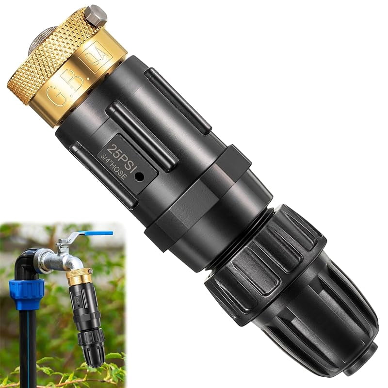1 Set 25 Psi Drip Irrigation Faucet Adapter Kit 1/2'' Irrigation Tubing to 3/4'' Faucet Water Pressure Regulator Backflow Preventer with Filter, Drip Irrigation System Parts (25 Psi)
