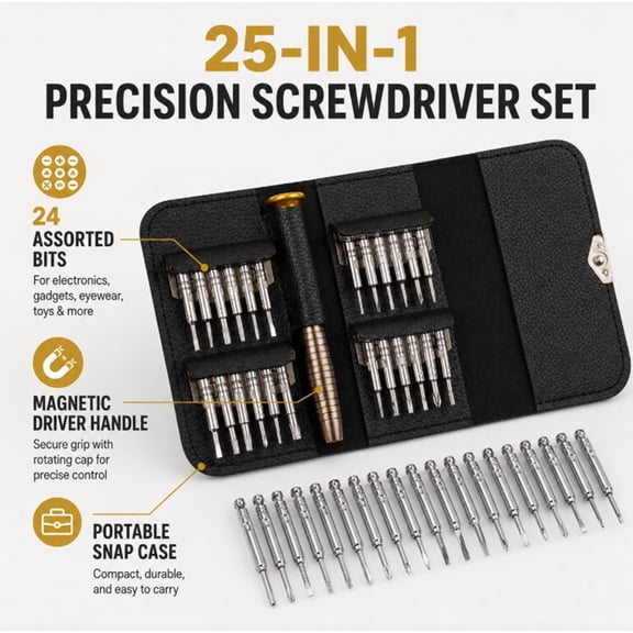 25 in 1 Precision Screwdriver Set, Small Electronics Repair Tool Kit for Phones, Watches and Devices, TIKA