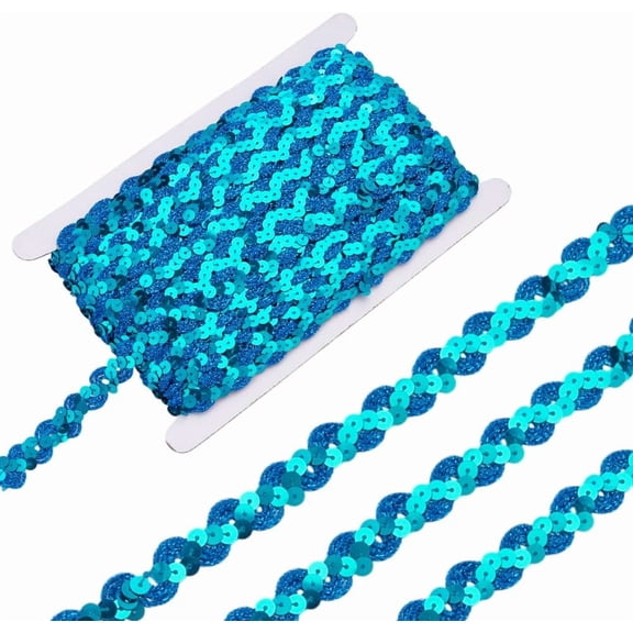 1 Set 25M Polyester Ribbon with PVC Paillette Wave Edge Clothes Accessories Dodger Blue 5/8 inch(15mm) 25m/set
