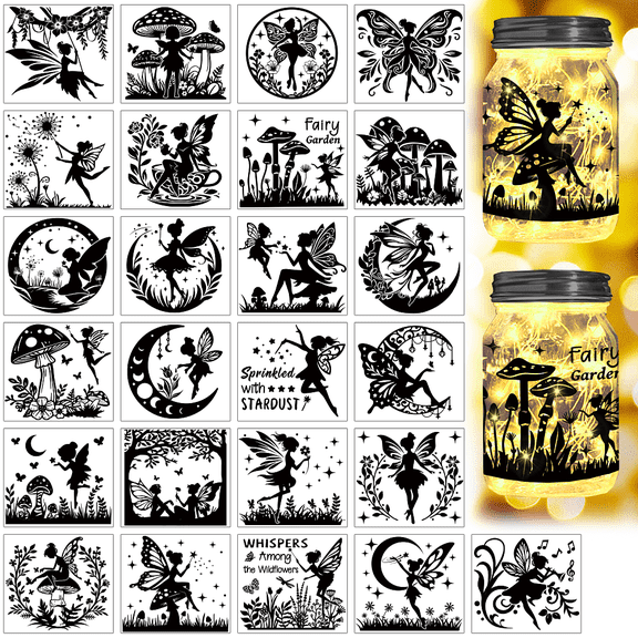 1 Set 25Pcs 25 Styles PVC Self Adhesive Stickers Waterproof Embossed Decals Card Making Black and White Sticker Fairy 100x90mm 1pc