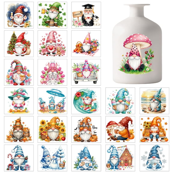 1 Set 25Pcs 25 Styles PVC Self Adhesive Stickers Waterproof Embossed Decals Card Making Black and White Sticker Gnome 100x90mm 1pc/style