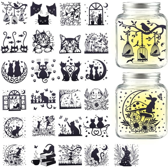 1 Set 25Pcs 25 Styles PVC Self Adhesive Stickers Waterproof Embossed Decals for DIY Scrapbooking Card Making Black and White Sticker Material: PVC Cat Shape