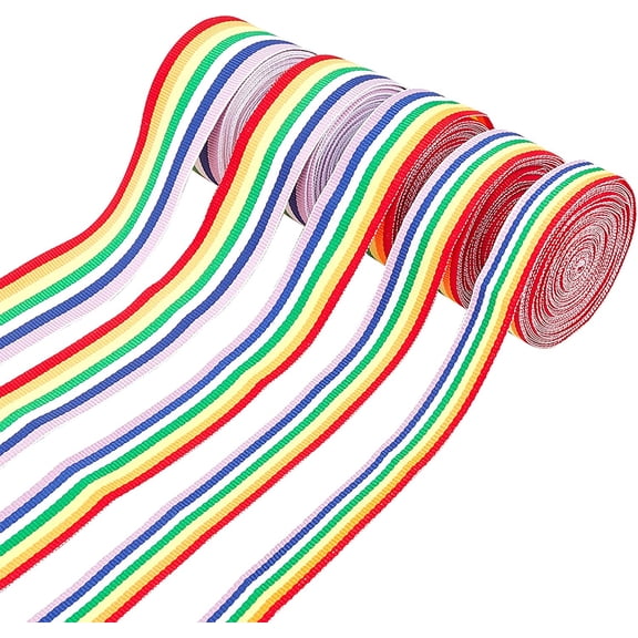 1 Set 25m Rainbow Ribbon Grosgrain Stripe Double Face Polyester Ribbon 5 Sizes 15/20/25/30/40mm for Crafts DIY Sewing Accessories Gift Boxes Wrapping Wedding Party Birthday Festival Decoration