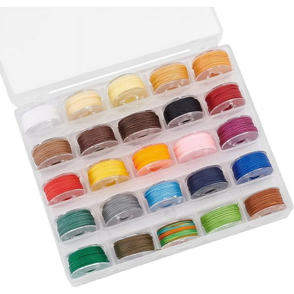 1 Set 273 Yards(250m) 25 Colors Bonded Round Waxed Threads 0.5mm 3-Ply Thread Wax Coated Strings Roll with Grid Box Polyester Floss for Macrame Bracelet Leathers Sewing Bookbinding