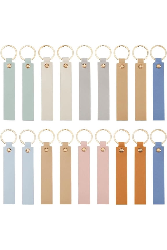 1 Set 27Pcs 9 Colors 13.7cm Keychain Blanks Faux Leather Key Chains Bulk Light Colorful PU Rectangular Engraving Blank Keychains Holder with Gold Iron Key Ring for Keys Chain Stamping DIY Crafts