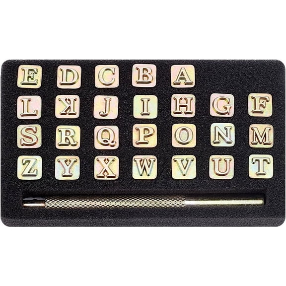 1 Set 27Pcs Capital Letters Stamp Set 9.5x9.5mm Alloy Alphabet Craft Stamping Tools Letter Stamp Tools Set Leather Art Craft Tool