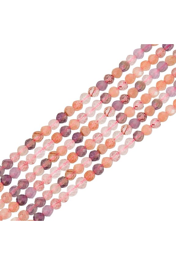 1 Set About 288 Pcs 3mm Natural Faceted Strawberry Quartz Bead Super Seven Gemstone Loose Beads Round Stone Beads for DIY Bracelet Necklace Jewelry Making Collection(2 Strands)