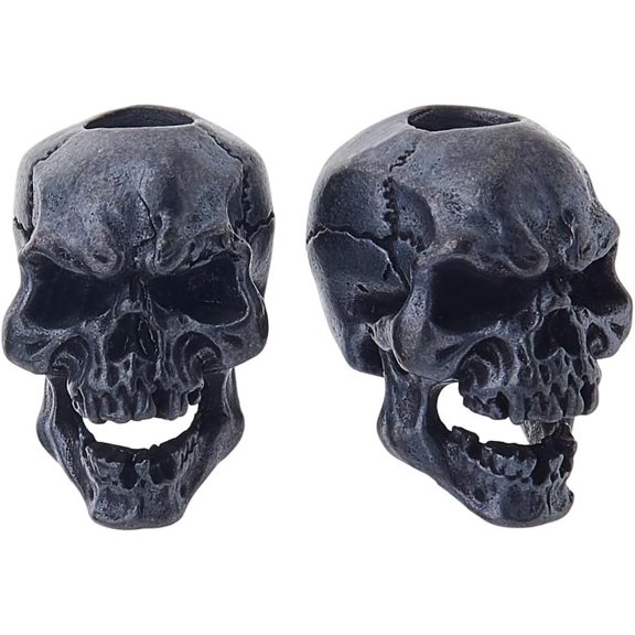 1 Set 2PCS Halloween Skull Lanyard Bead Brass European Beads Gothic 19.5x13.5mm Charm Bead Black Large Hole Beads for Bracelet Necklace Accessories Hole: 5mm