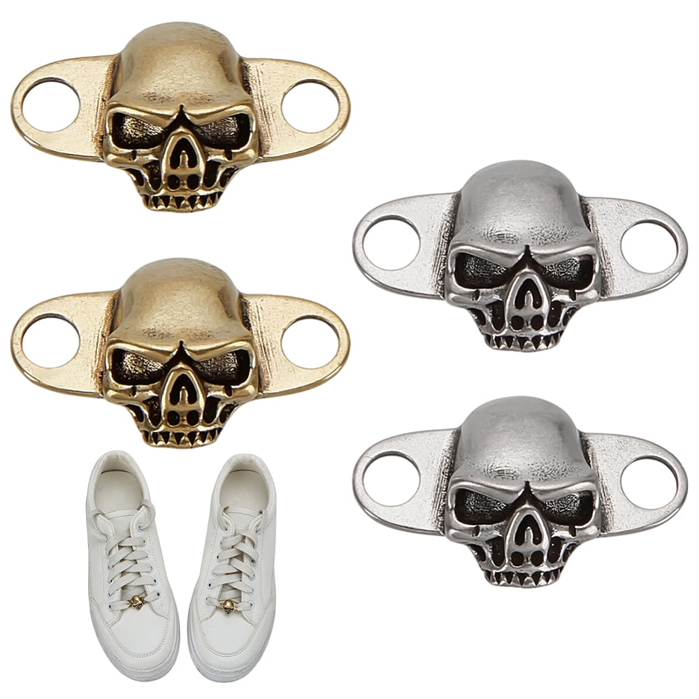 1 Set 2Pairs 2 Colors Detachable Brass Shoe Decoration Silver & Golden 17x27.5x7mm Hole: 4mm 1pair/color