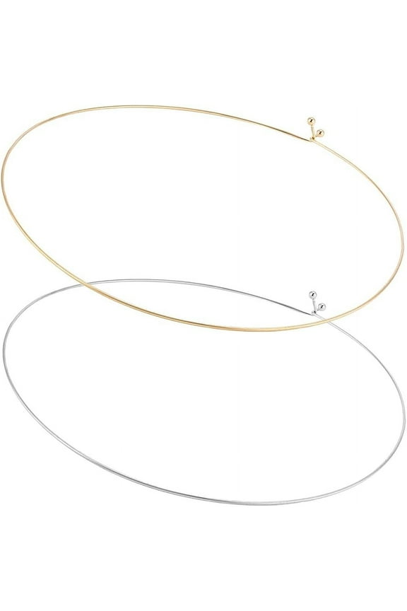 1 Set 2Pcs 2 Colors 304 Stainless Steel Choker Necklaces Wire Wrap Collar Necklaces for Women Gold Open Choker Necklace Metal Plain Chocker Collar Necklace for DIY Jewelry Making