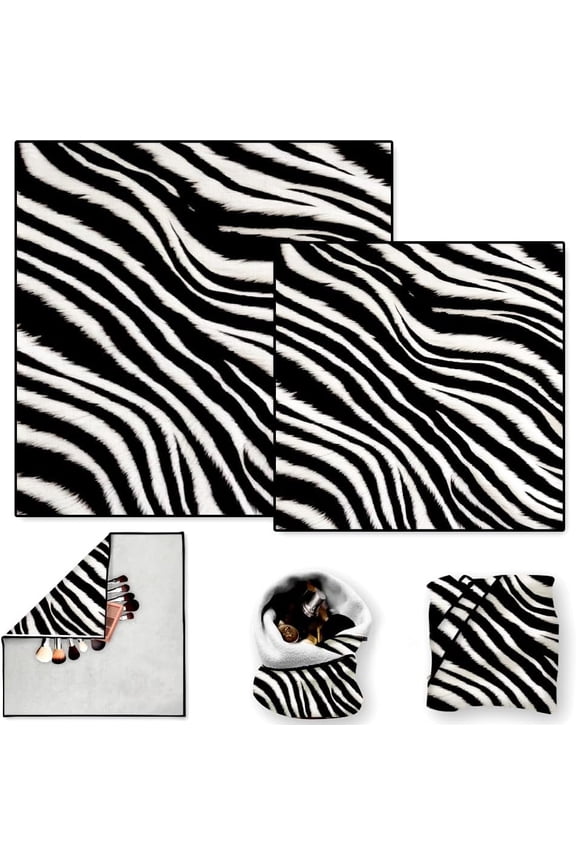 1 Set 2Pcs 2 Sizes Customized Polyester Cosmetic Pouches Waterproof Clutch Bags Zebra Print 350x350mm and 500x500mm 1pc/size