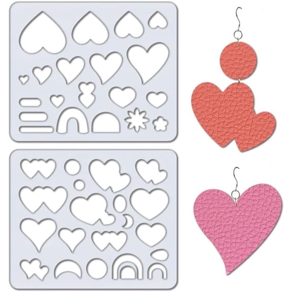 1 Set 2Pcs 2 Style Acrylic Earring Handwork Template Card Leather Cutting Stencils Heart 15x18x0.3cm 1pc/style