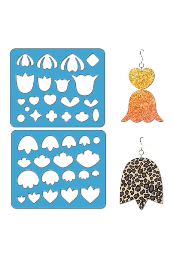 1 Set 2Pcs 2 Style Acrylic Earring Handwork Template Card Leather Cutting Stencils Tulip 15x18x0.3cm 1pc/style