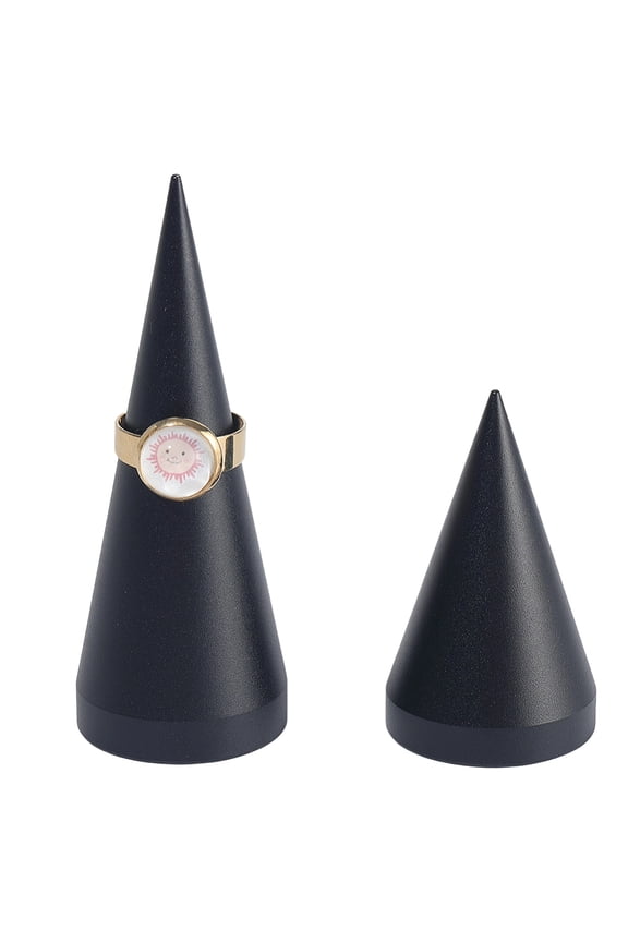 1 Set 2Pcs 2 Styles Alloy Ring Display Stands Cone Shaped Finger Ring Holder Black 2.95~3x5~8.5cm 1pc/style